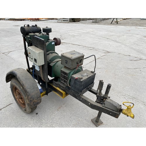 254 - A 2.5 KW GENERATOR ON 2 WHEEL CHASSIS WITH SINGLE CYLINDER LISTER ENGINE - IN GOOD WORKING ORDER  +V... 