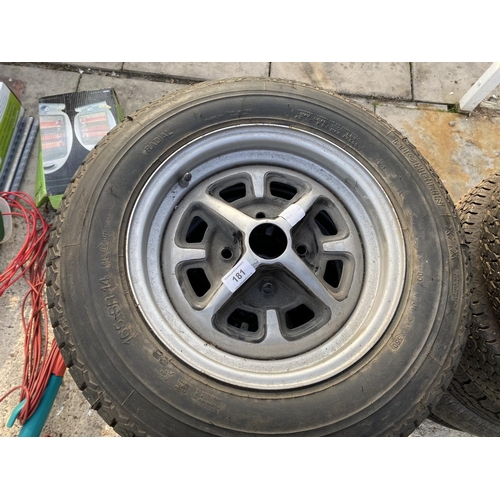 181 - FIVE MGB WHEELS & TYRES  - NO VAT