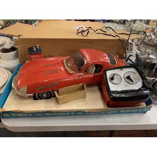 351 - A VINTAGE TOPPER TOYS JOHNNY SPEED E-TYPE JAGUAR MODEL CAR TO INCLUDE THE ORIGINAL DRIVER AND BOX AN... 