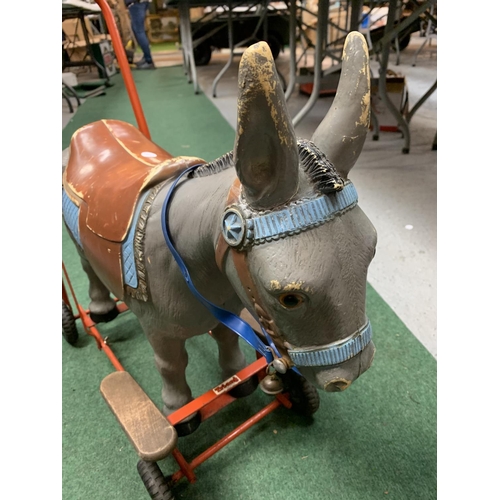 322 - A VINTAGE TRIANG PUSH ALONG DONKEY WITH ORIGINAL REINS, ONE OWNER FROM THE EARLY 1960'S (BOTH EARS H... 