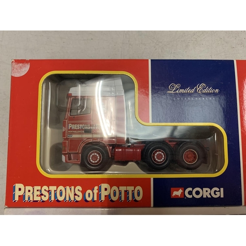 325 - TWO BOXED CORGI LIMITED EDITION TRACTOR UNITS PRESTONS OF POTTO AND JACK RICHARDS & SON