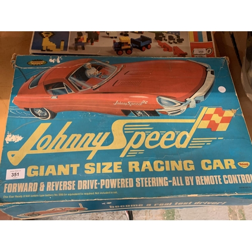 351 - A VINTAGE TOPPER TOYS JOHNNY SPEED E-TYPE JAGUAR MODEL CAR TO INCLUDE THE ORIGINAL DRIVER AND BOX AN... 