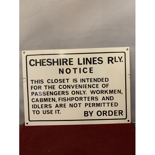 21A - A CHESHIRE LINES RAILWAY METAL SIGN ADVISING OF CONVENIENCE CLOSET RULES 16.5CM X 23CM