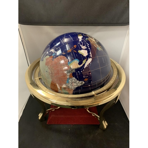 3 - A LAPIZ LAZULI AGATE GEMSTONE HANDCRAFTED LARGE GLOBE INCORPORATING A COMPASS H:46CM