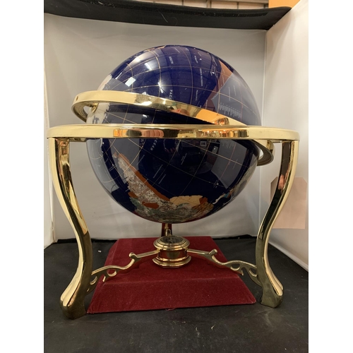 3 - A LAPIZ LAZULI AGATE GEMSTONE HANDCRAFTED LARGE GLOBE INCORPORATING A COMPASS H:46CM