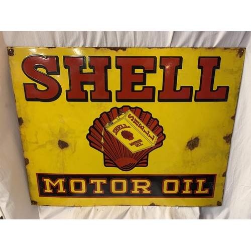 37 - A LARGE METAL ENAMEL 'SHELL MOTOR OIL' SIGN 90CM X 70CM