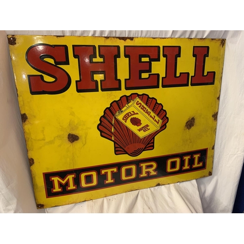 37 - A LARGE METAL ENAMEL 'SHELL MOTOR OIL' SIGN 90CM X 70CM