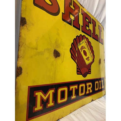 37 - A LARGE METAL ENAMEL 'SHELL MOTOR OIL' SIGN 90CM X 70CM