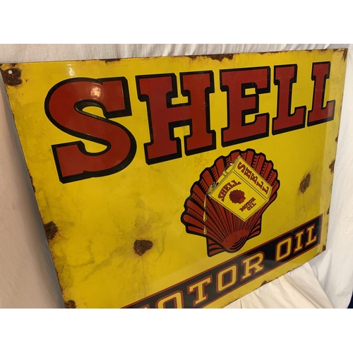 37 - A LARGE METAL ENAMEL 'SHELL MOTOR OIL' SIGN 90CM X 70CM