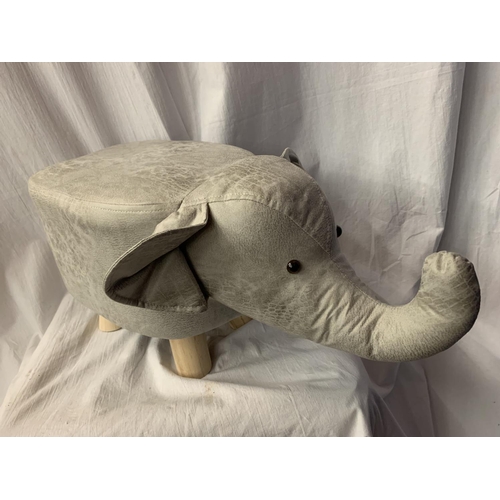 43 - A FAUX LEATHER CHILD'S FOOT STOOL IN THE FORM OF AN ELEPHANT