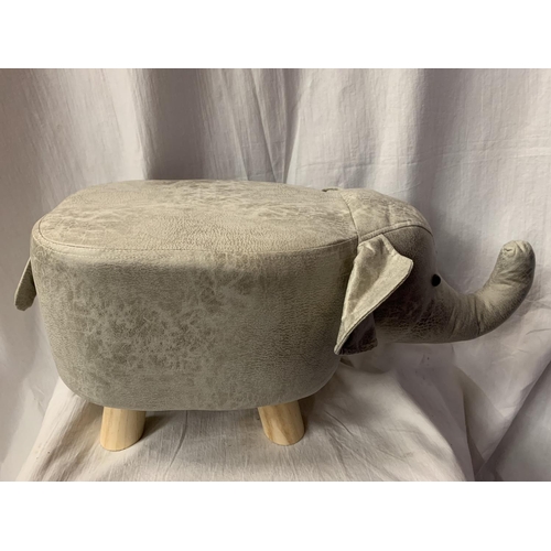 43 - A FAUX LEATHER CHILD'S FOOT STOOL IN THE FORM OF AN ELEPHANT