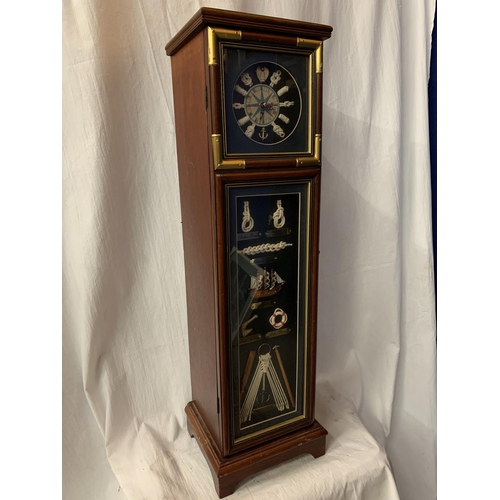 48 - A TALL NAUTICAL CLOCK INCORPORATING FIVE INTERNAL SHELVES AND A COMPASS H: 80CM