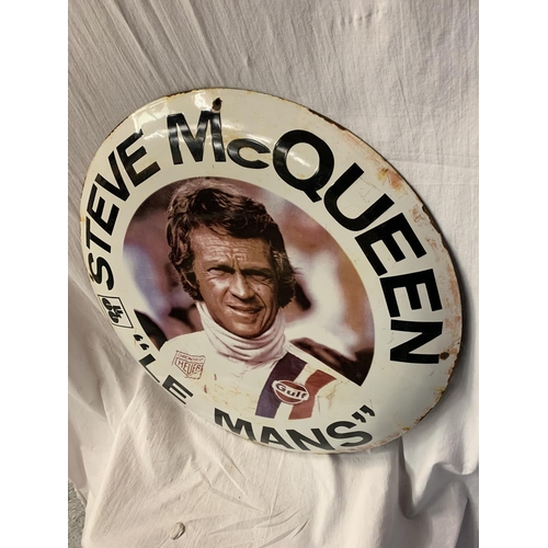 50 - A LARGE ROUND ENAMEL 'STEVE MCQUEEN 