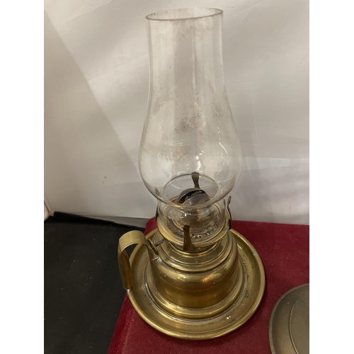 124 - TWO BRASS OIL LAMPS