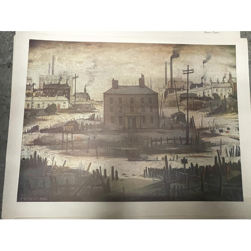 142 - TEN UNFRAMED LOWRY PRINTS TO INCLUDE 1X LONELY HOUSE 5X THE ISLAND AND 4X AN ACCIDENT