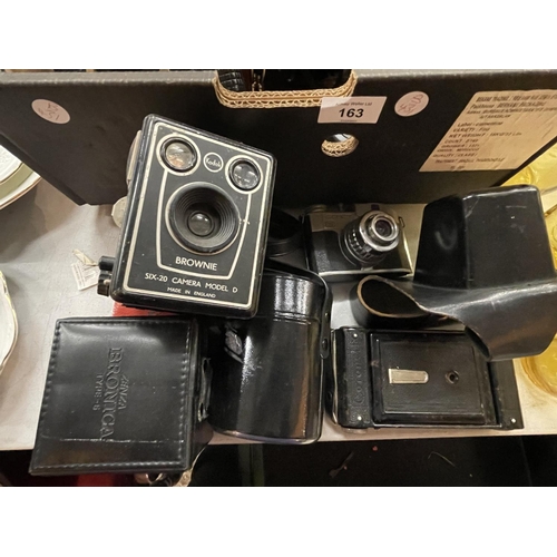 163 - A QUANTITY OF VINTAGE PHOTOGRAPHY EQUIPMENT TO INCLUDE CAMERAS, CASES, A TRIPOD AND A MINI REX II LI... 