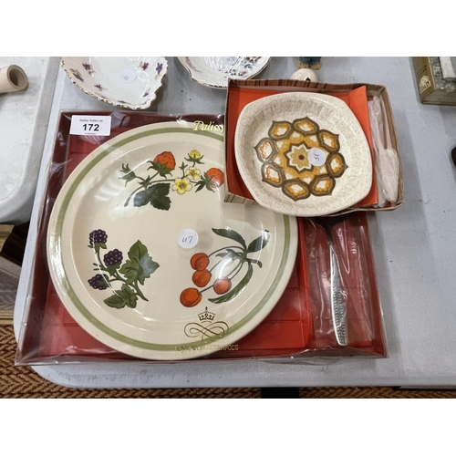 172 - A COLLECTION OF ASSORTED CERAMICS TO INCLUDE ROYAL WORCESTER PALISSY CAKE PLATE AND SERVER