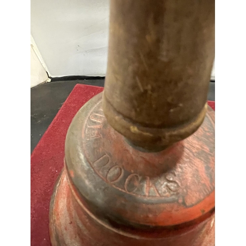 173 - A VINTAGE 'HULL DOCKS' HAND BELL WITH WOODEN HANDLE (PLEASE NOTE NO CLAPPER)