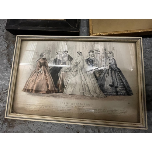 192 - FIVE FRAMED EARLY PICTURES OF LADIES IN PERIOD DRESS