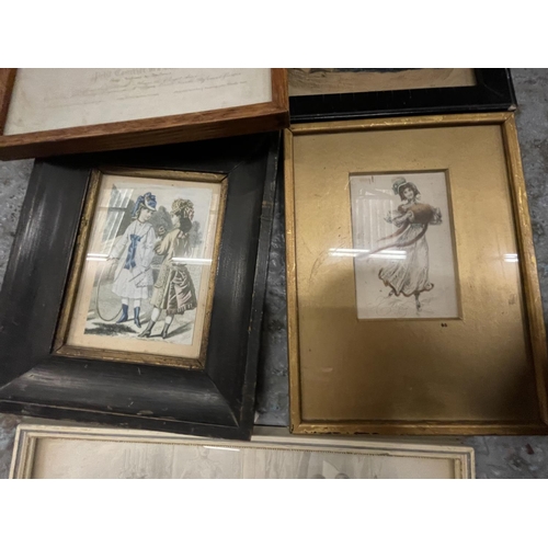 192 - FIVE FRAMED EARLY PICTURES OF LADIES IN PERIOD DRESS