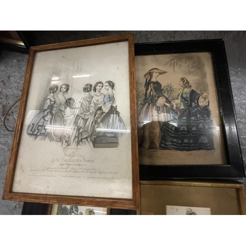 192 - FIVE FRAMED EARLY PICTURES OF LADIES IN PERIOD DRESS