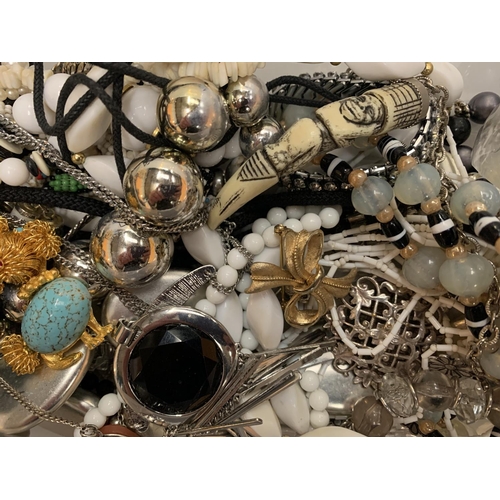 187 - A CONTAINER OF COSTUME JEWELLERY TO INCLUDE NECKLACES, BRACELETS ETC