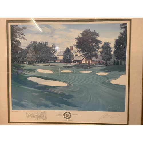 200 - A LARGE GILT FRAMED SIGNED PRINT OF OAK HILL C.C BY GRAEME W BAXTER