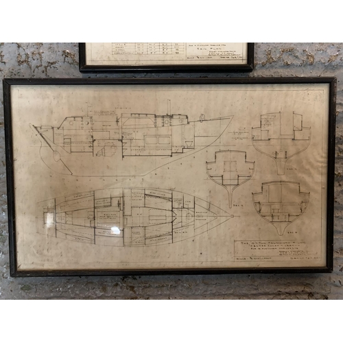 207 - TWO FRAMED TECHNICAL DRAWINGS OF A NINE AND A HALF FALMOUTH PILOT