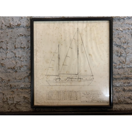 207 - TWO FRAMED TECHNICAL DRAWINGS OF A NINE AND A HALF FALMOUTH PILOT