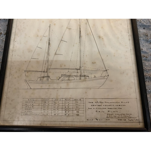 207 - TWO FRAMED TECHNICAL DRAWINGS OF A NINE AND A HALF FALMOUTH PILOT