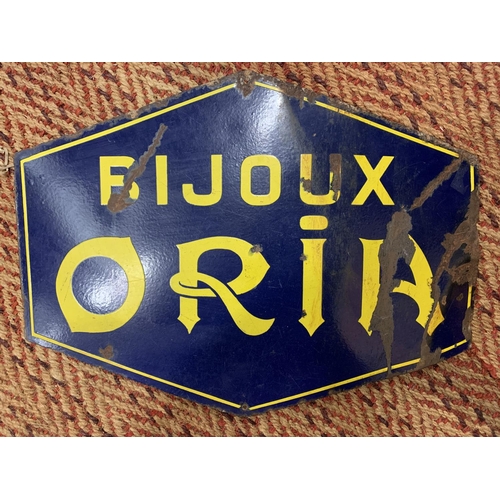 215 - A METAL ENAMEL SIGN 'BIJOUX ORIA' 55CM X 40CM