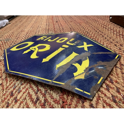 215 - A METAL ENAMEL SIGN 'BIJOUX ORIA' 55CM X 40CM