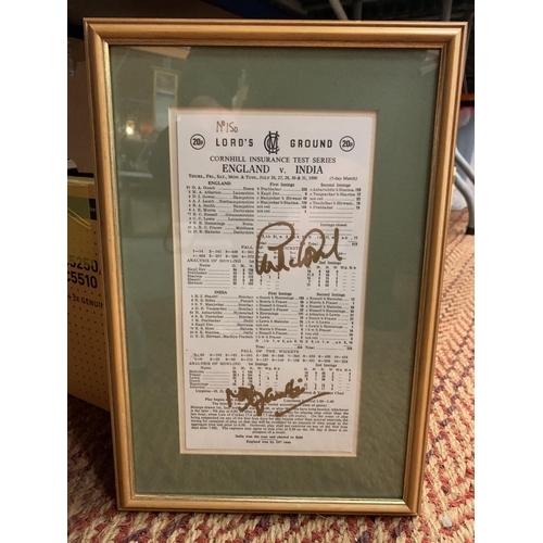 229 - A FRAMED MATCH ANALYSIS LORD'S GROUND ENGLAND V INDIA TEST SERIES 1990 SIGNED BY GRAHAM GOUCH