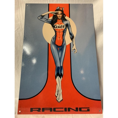 236 - A METAL 'GULF RACING' SIGN 46CM X 30.5CM