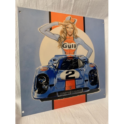 239 - A SQUARE METAL 'GULF' SIGN - 30.5CM X 30.5CM