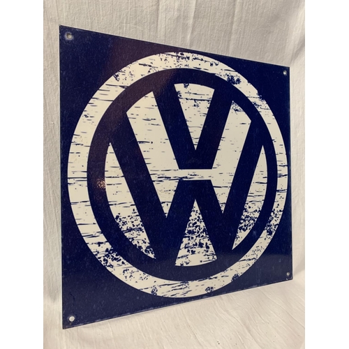 240 - A SQUARE METAL 'VW EMBLEM' SIGN - 30.5CM X 30.5CM