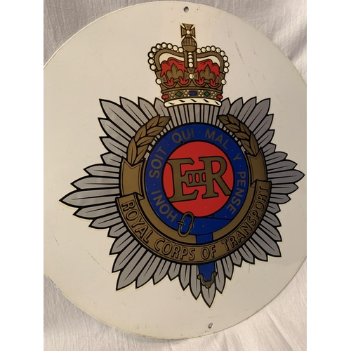 243 - A CIRCULAR METAL 'ROYAL CORPS OF TRANSPORT' SIGN - DIA: 36CM