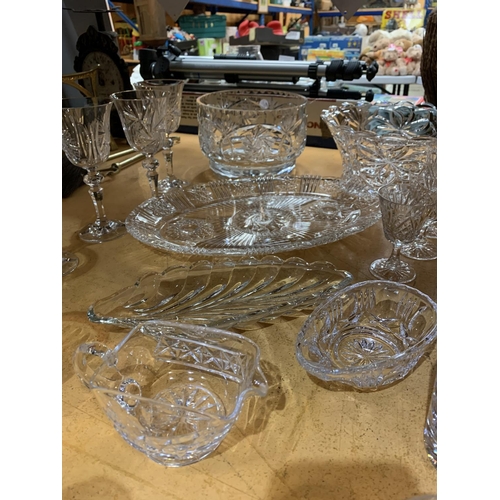 268 - AN ASSORTMENT OF CUT GLASS ITEMS TO INCLUDE WINE, SHERRY AND WHISKY GLASSES ETC