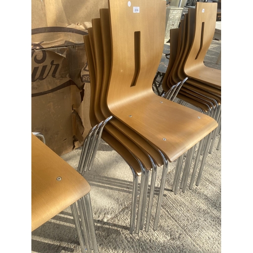 2578 - SIX BENTWOOD STACKING CHAIRS ON CHROME BASES