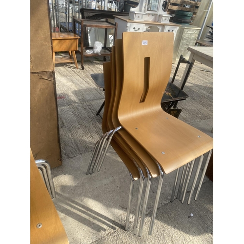 2579 - SIX BENTWOOD STACKING CHAIRS ON CHROME BASES