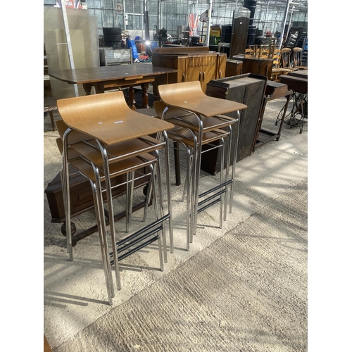 2581 - SIX BENTWOOD STACKING CHAIRS ON CHROME BASES