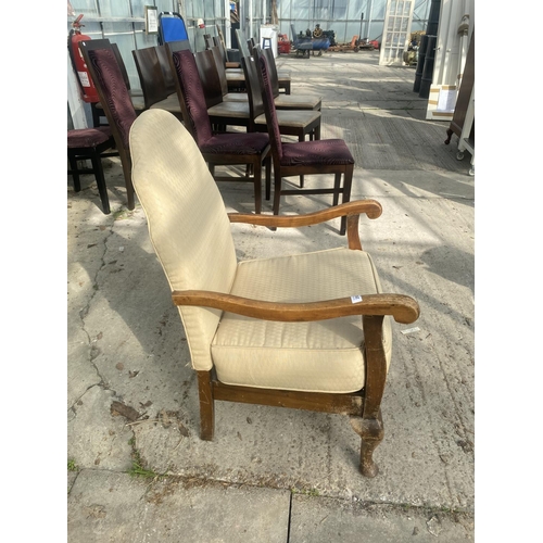 2583 - A BEECH FIRESIDE CHAIR ON CABRIOLE LEGS