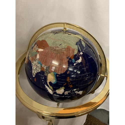 51 - A LAPIZ LAZULI AGATE GEMSTONE HANDCRAFTED LARGE GLOBE INCORPORATING A COMPASS H:46CM