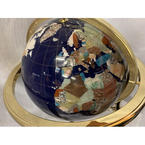 51 - A LAPIZ LAZULI AGATE GEMSTONE HANDCRAFTED LARGE GLOBE INCORPORATING A COMPASS H:46CM