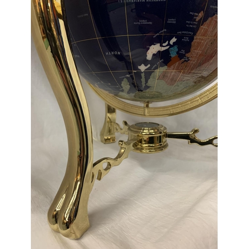51 - A LAPIZ LAZULI AGATE GEMSTONE HANDCRAFTED LARGE GLOBE INCORPORATING A COMPASS H:46CM