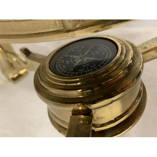 51 - A LAPIZ LAZULI AGATE GEMSTONE HANDCRAFTED LARGE GLOBE INCORPORATING A COMPASS H:46CM