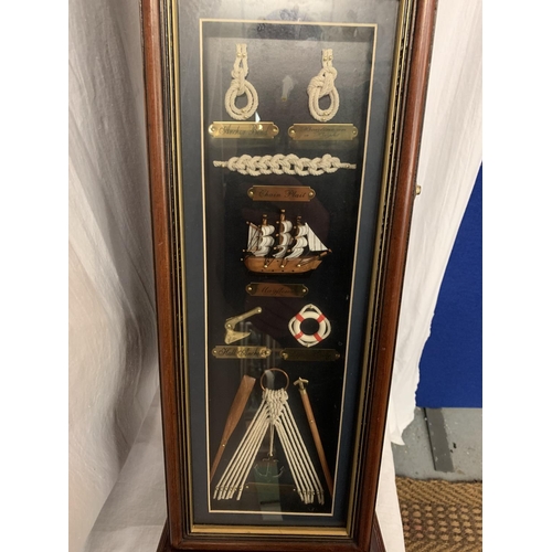 60 - A TALL NAUTICAL CLOCK INCORPORATING FIVE INTERNAL SHELVES AND A COMPASS H: 80CM