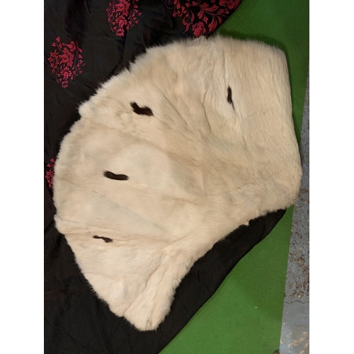 62 - TWO VINTAGE SHAWLS, AN ERMINE AND FEATHERS AND A BIRD TAXIDERMY FOR DECORATION