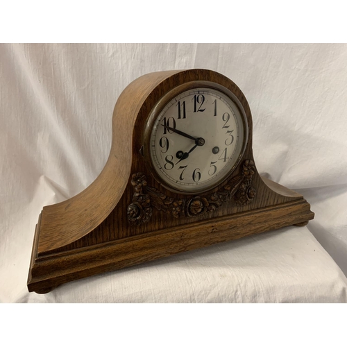 69 - A LARGE DECORATIVE NAPOLEONS HAT INLAID WALNUT MANTEL CLOCK