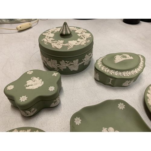 78 - SIX EXAMPLES OF GREEN AND WHITE WEDGWOOD JASPERWARE